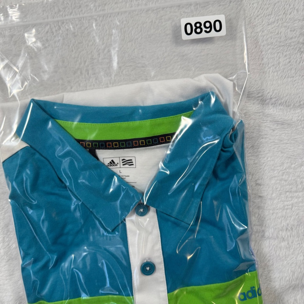 Adidas Golf Polo Shirt Mens Large White Teal Blue Green Excellent Colorblock - Picture 14 of 14